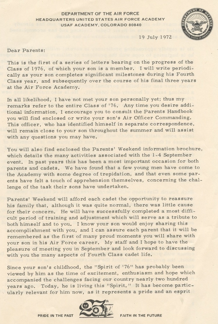 Superintendent's Letter to Parents July 1972
