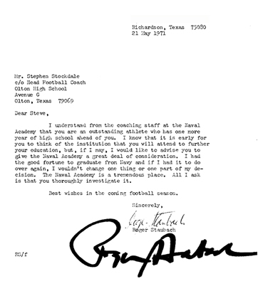 Roger Staubach Letter